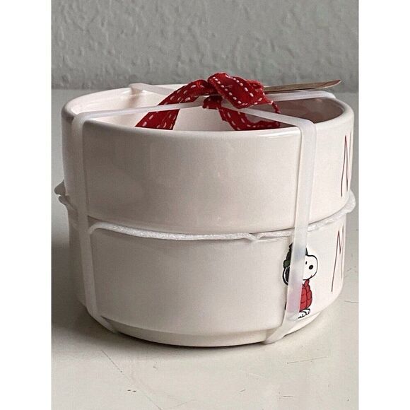 Set Of 2 Rae Dunn Peanuts Snoopy Woodstock Puffy Coat NIBBLE & MUNCH Pet Bowls - Picture 8 of 13